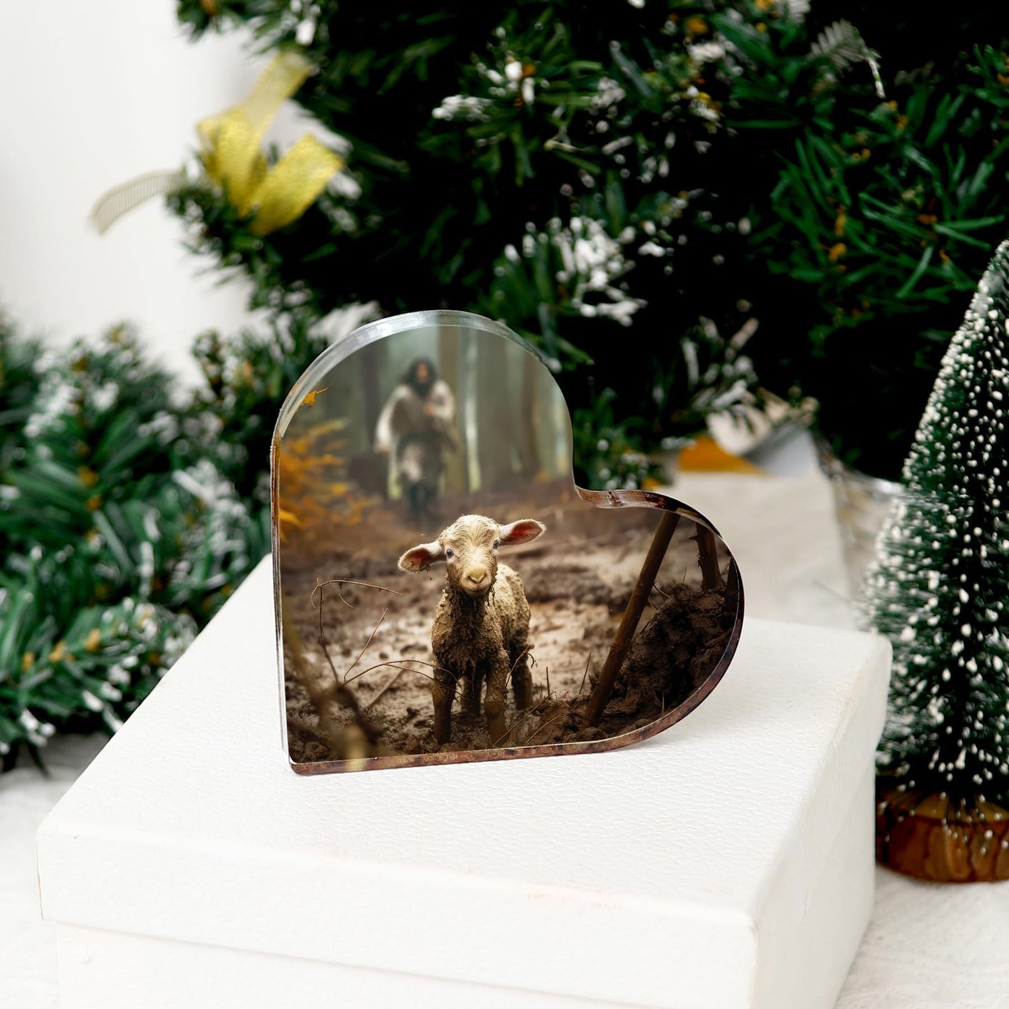 Christian thank you gifts - Jesus and Lamb Religious Home Decor for Mom Gifts ,Inspirational Christian Gifts for Women,Friends,Mother's,teacher,christians,pastor,Baptism,Christmas, or Birthday (4"x4")D-238
