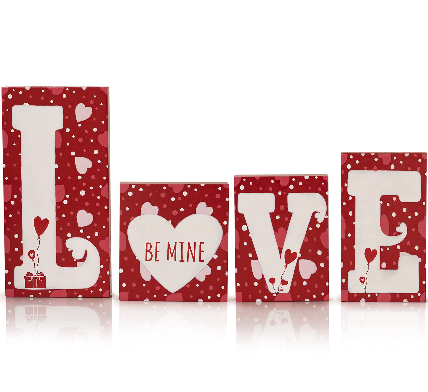 Ornativity Red Wooden Love Blocks - Valentine's Day Romantic Heart Wood Letters Block Decoration Sign with Hearts for Mantel Shelf over Fireplace, Table Top, Home and Office Decor 4Pcs