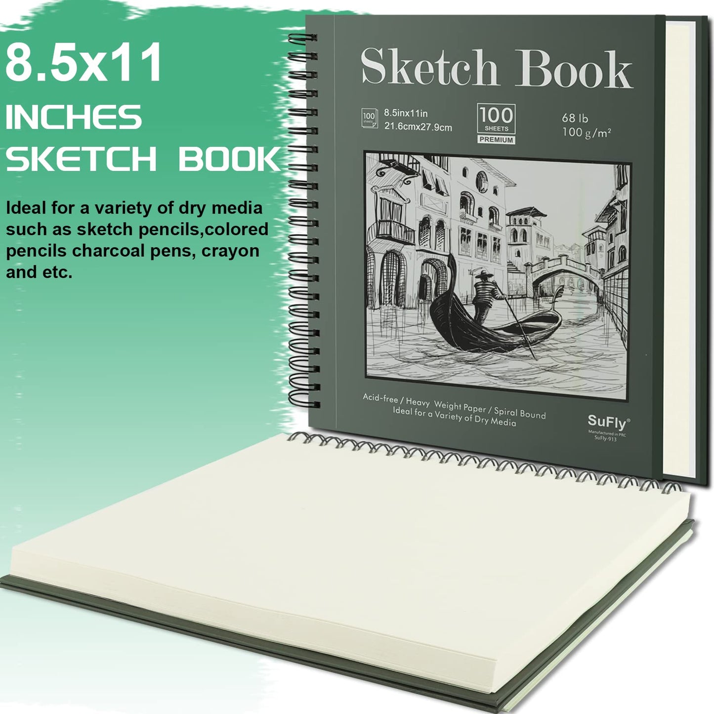 Sketch Book 8.5 x 11, Sketch Pad, Pack of 1 (68lb/110gsm), 100 Sheets Spiral Sketchbook, Acid Free Drawing Paper, Sketch Pads for Drawing for Adults, Art Paper for Drawing and Painting for Kids.