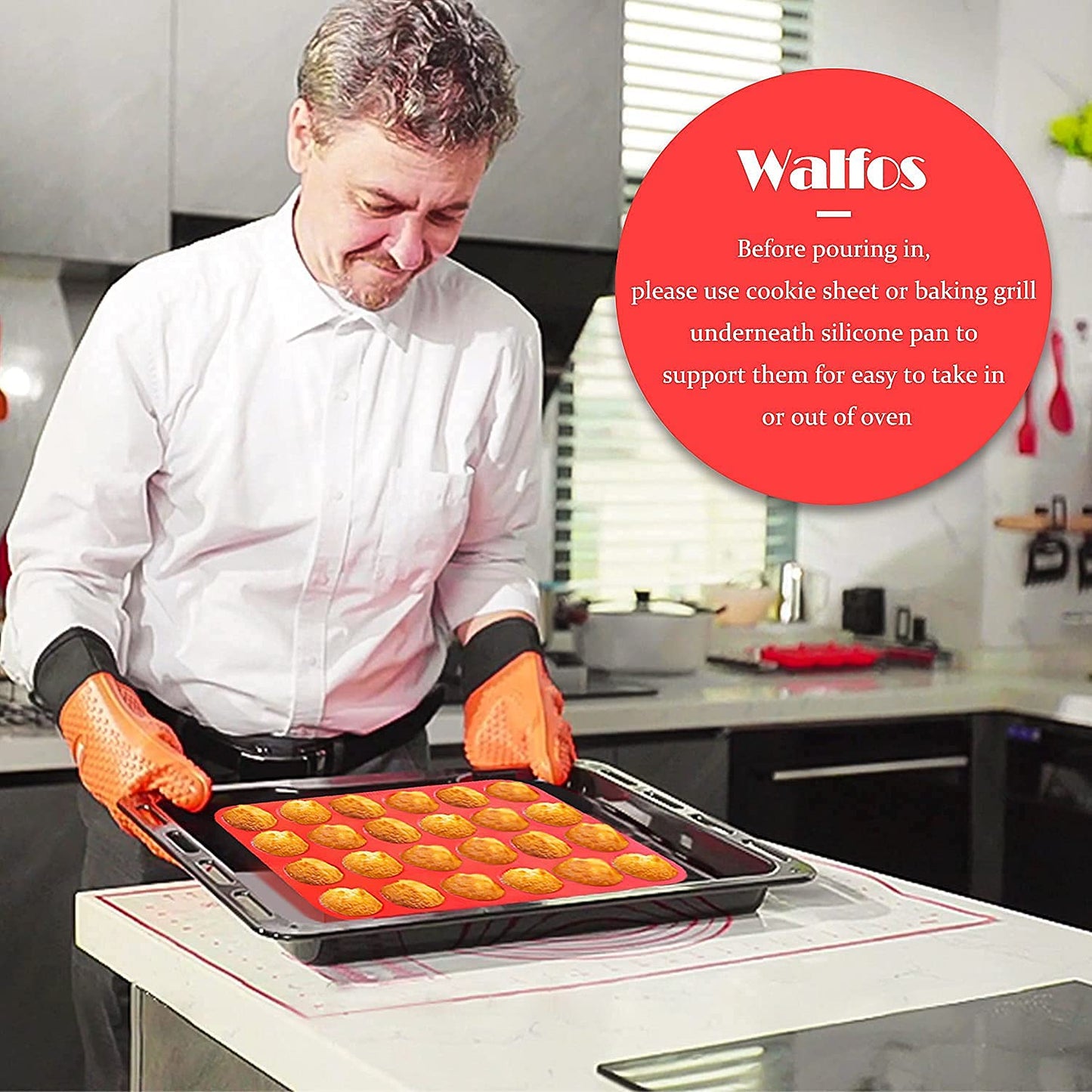 Walfos Mini Silicone Muffin Pan - 24 Cups, BPA Free and Dishwasher Safe, Non-stick Silicone Cupcake Baking Pan, Great for Making Muffin Cakes, Tart, Bread