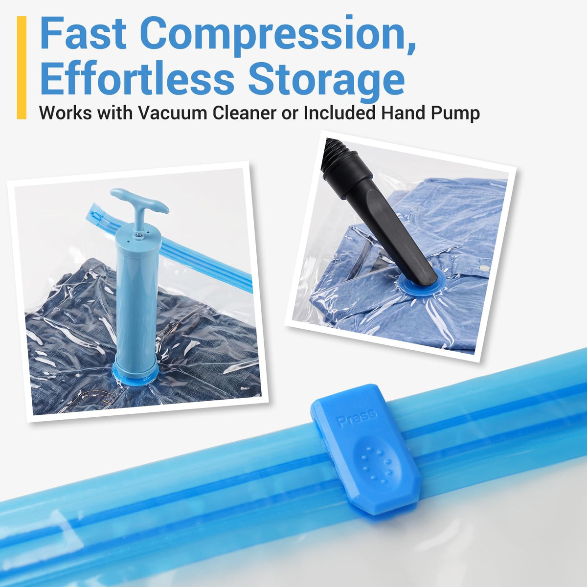 Fygrip Vacuum Storage Bags with Hand Pump, Plastic Packaging Bags, 80% Space Saver Vacuum Seal Bags for Clothing, Travel Lugggage, Blankets, Comforters, 10 Jumbo