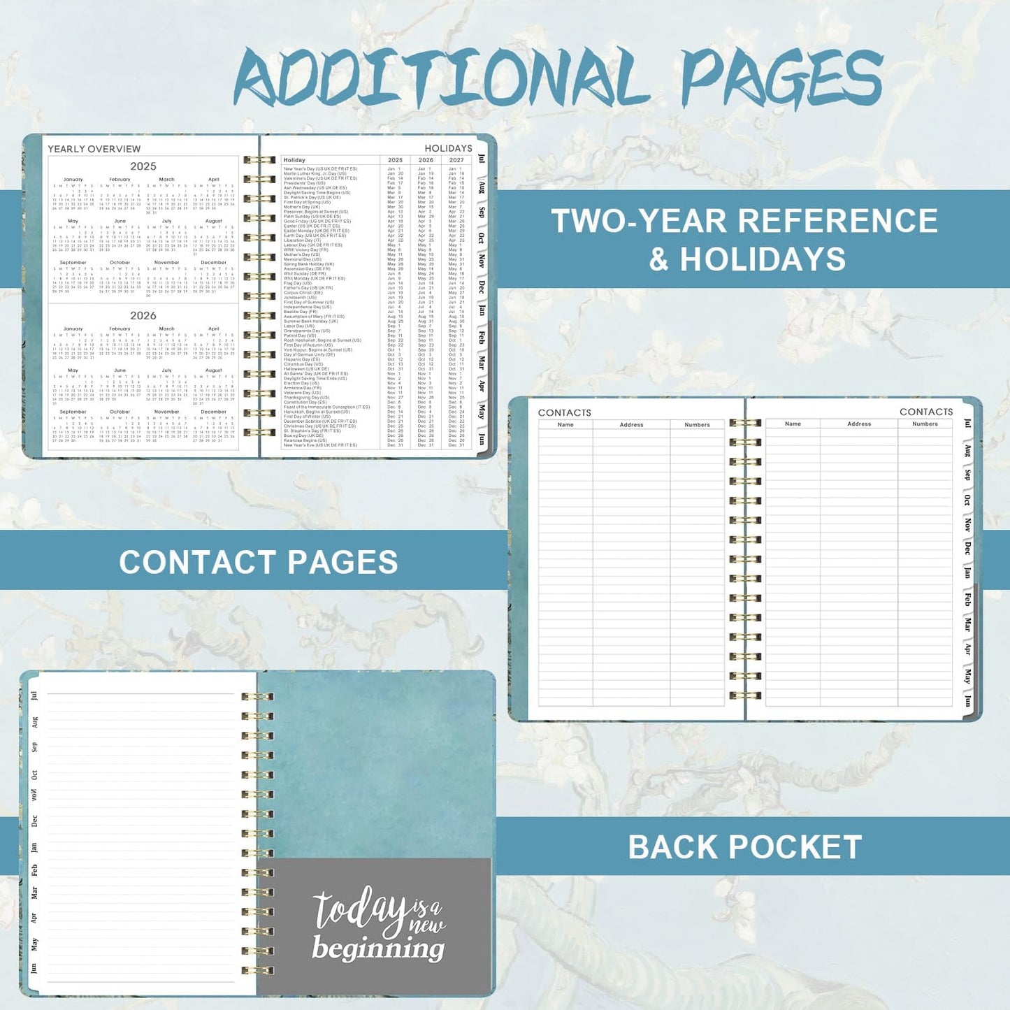 2025-2026 Planner – Planner 2025-2026, July 2025 - June 2026, Weekly & Monthly Planners, 8.5" x 6.4", Hardcover, Twin-Wire Binding, Monthly Tabs, Inner Pocket, Daily Organizer
