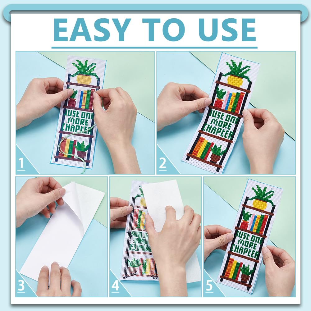 6PCS Cross Stitch Bookmark Kits Bookshelves Words Pattern Counted Cross Stitch Kits for Beginners Adults DIY Stamped Embroidery Bookmarks with Instructions Hand Embroidery Craft Gift