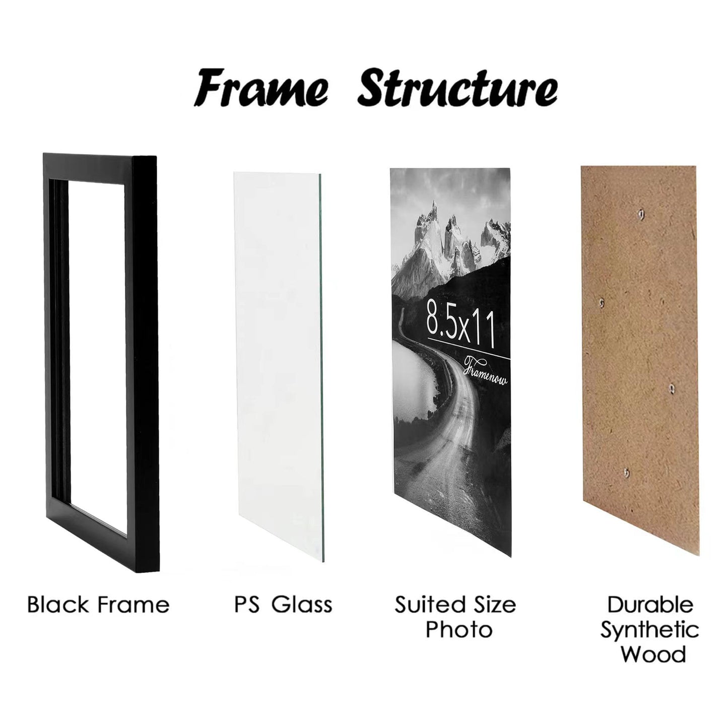 Framenow,8.5x11 Picture Frames Set of 3, Made of Real High Definition Glass and Solid Frame to Display Certificate or Pictures 8.5x11,To Wall and Tabletop Mounting, black. (8.5x11'')