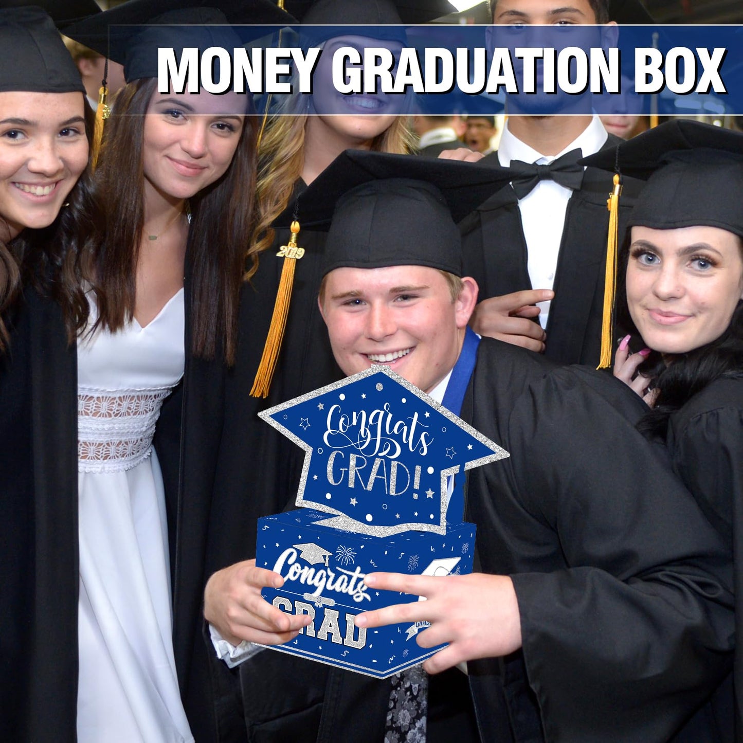 VABAMNA Class of 2026 Graduation Money Box for Cash Gift Pull, Funny Surprise DIY Cash Gift Idea Kit Graduation Money Holder for Boys Girls College High School Congrats Grad Party Favors, Blue Silver