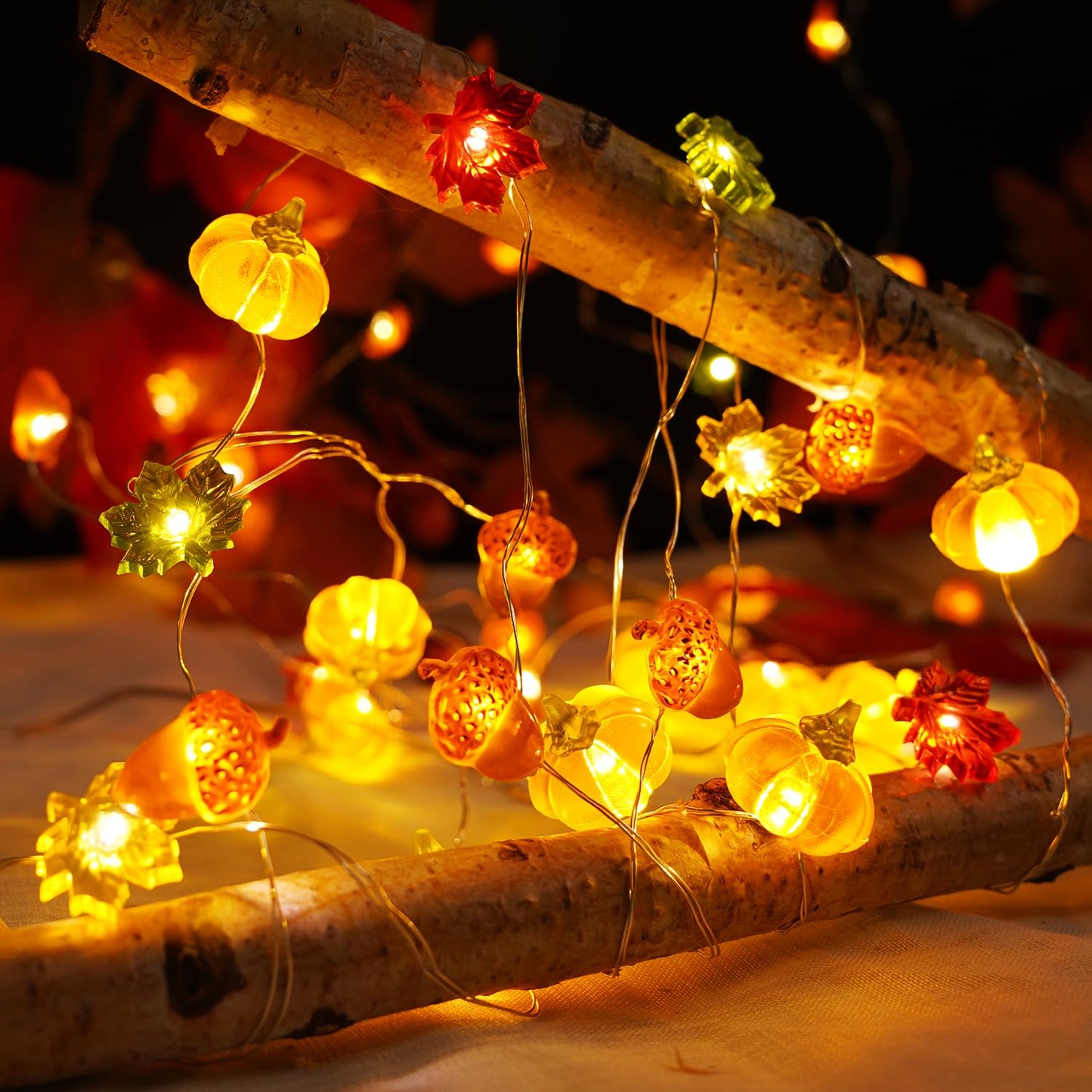 BOHON Thanksgiving Decoration Acorn 3D Pumpkin Maple Leaf String Lights Battery Operated with Remote 10ft 30 LEDs Orange Fall Lights for Home Autumn Garland Harvest Halloween Party Christmas Decor