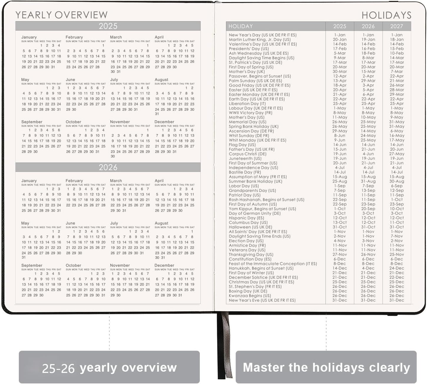 2025-2026 Planner - Academic Planner 2025-2026, 12-Months 25-26 Planners Weekly and Monthly, Jul. 2025 - Jun. 2026, 5.75" x 8.25", Saffiano Leather with Thick Paper, Back Pocket with 40 Notes Pages