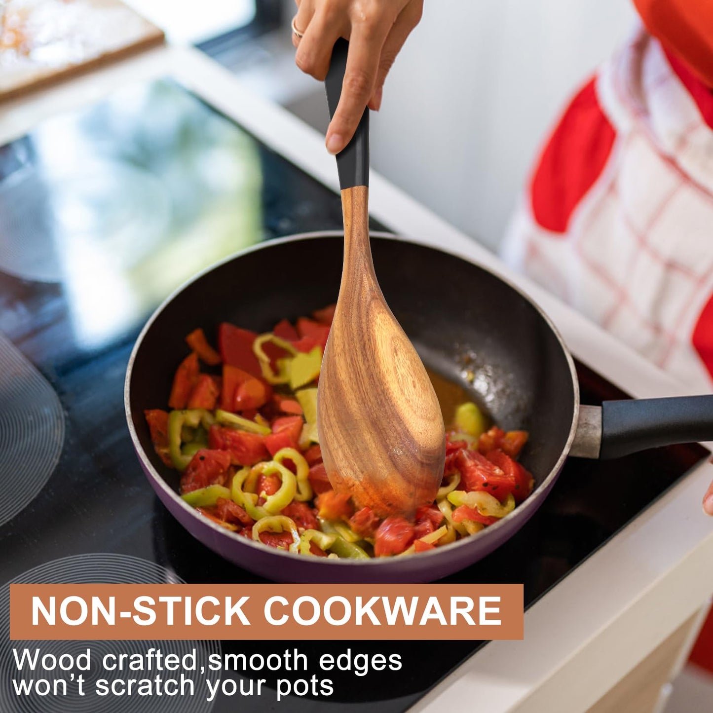 2 Pcs 12" Large Wooden Spoons for Cooking Utensils Acacia Wood Non Stick Serving Spoon for Baking Cooking Spatula Set Bamboo Teak Long Stirring Mixing Spoons Big Ladle Kitchen Tools Gift