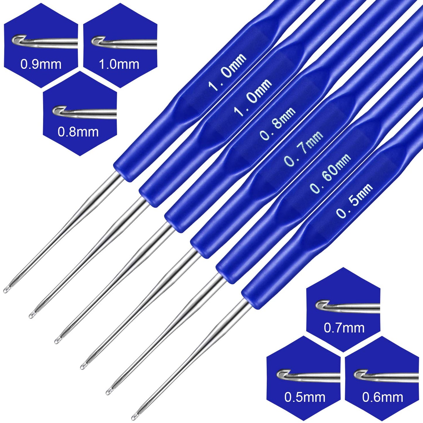 WILLBOND 14 Pcs Dreadlock Crochet Hook Set Include 6 Dreadlocks Crochet Needle 2 Hair Locking Tools 6 Hooks 0.5 mm 0.75 mm Needle Weaving, 1/2/3 Hooks for Locs Braid Craft(Blue)