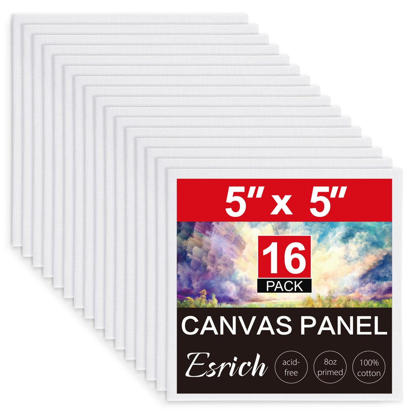 Canvas Boards for Painting, 16 Pack Canvases for Painting 5x5 100% Cotton Small Paint Canvas Primed Acid Free Mini Blank Canvas Panels for Oil Paint,Watercolor,Acrylic Paint,Gouache&Tempera.