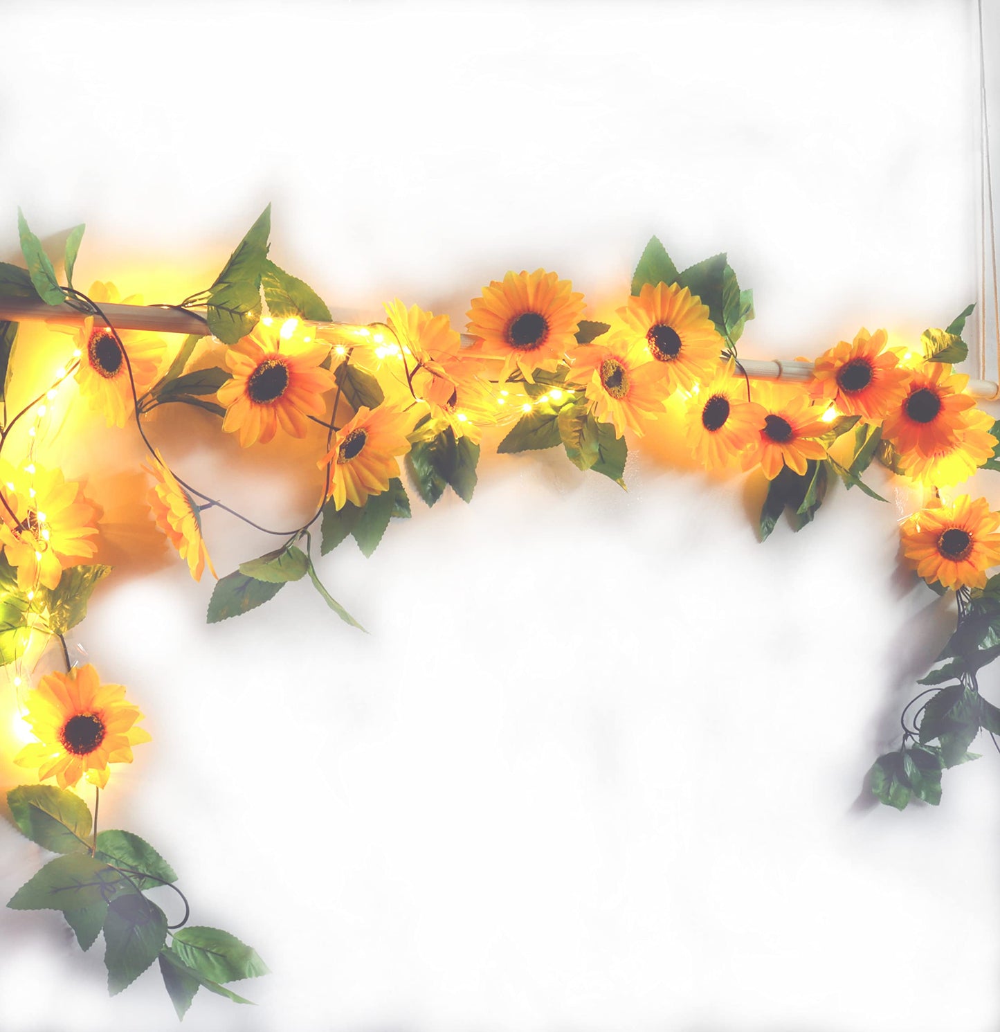 Artificial Sunflower Garland with Lights pre-lit Sunflower Decor 16.5FT Fake Vines Hanging Plants Flowers Garland Silk Yellow Flower Decor for Home Wedding Wall Bedroom Party Indoor Outdoor
