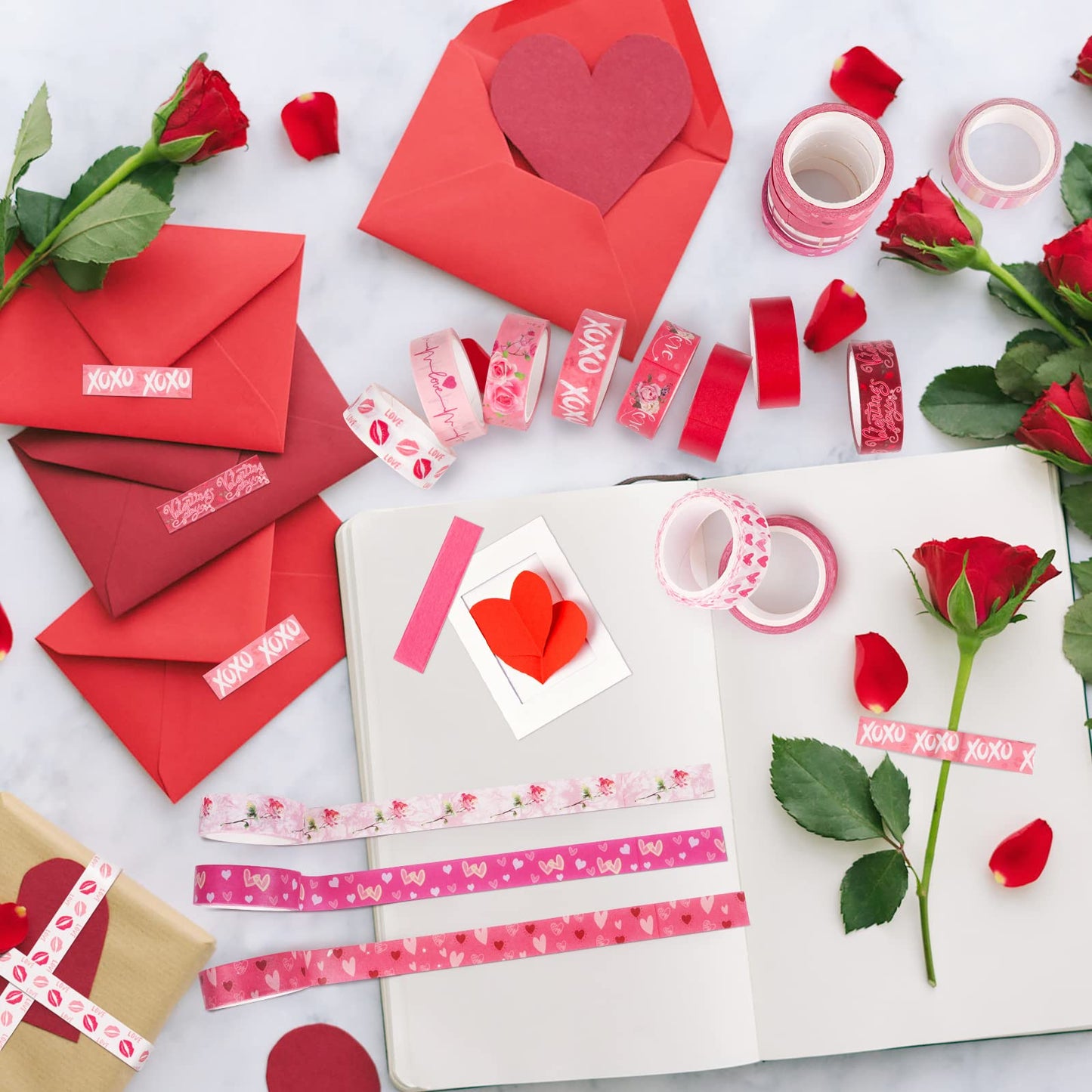 20 Rolls Valentine's Day Washi Tape Red Pink Heart Love Masking Tape for Wedding Romantic Scrapbook DIY Craft Valentines Decorative Duct Tape for Journaling Giftwrap Tape Supplies