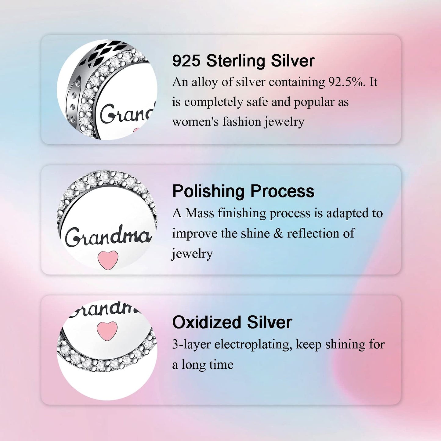 Alstade Grandma Charm 925 Sterling Silver Charms fits Bracelets and Necklace Pendant Bead Charms Jewelry Present for Women Family Friends