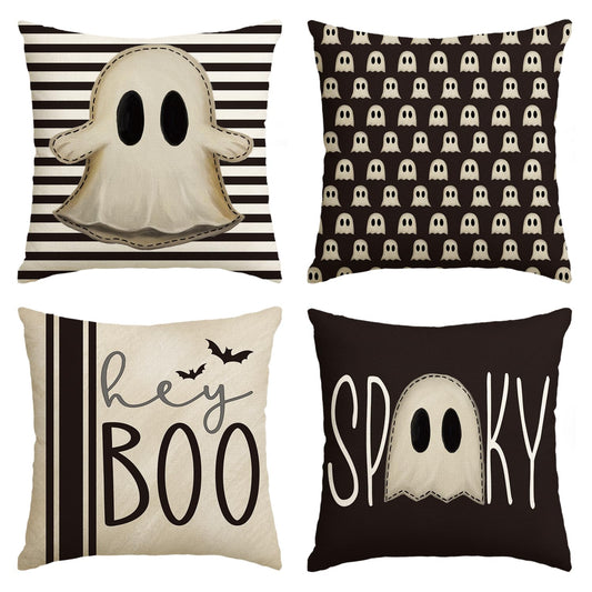 Halloween Pillow Cover, Halloween Hey Boo Cute Ghost Spooky Throw Pillow Covers, 18 x 18 Inch Horror Scary Cushion Case for Sofa Couch Set of 4, Black