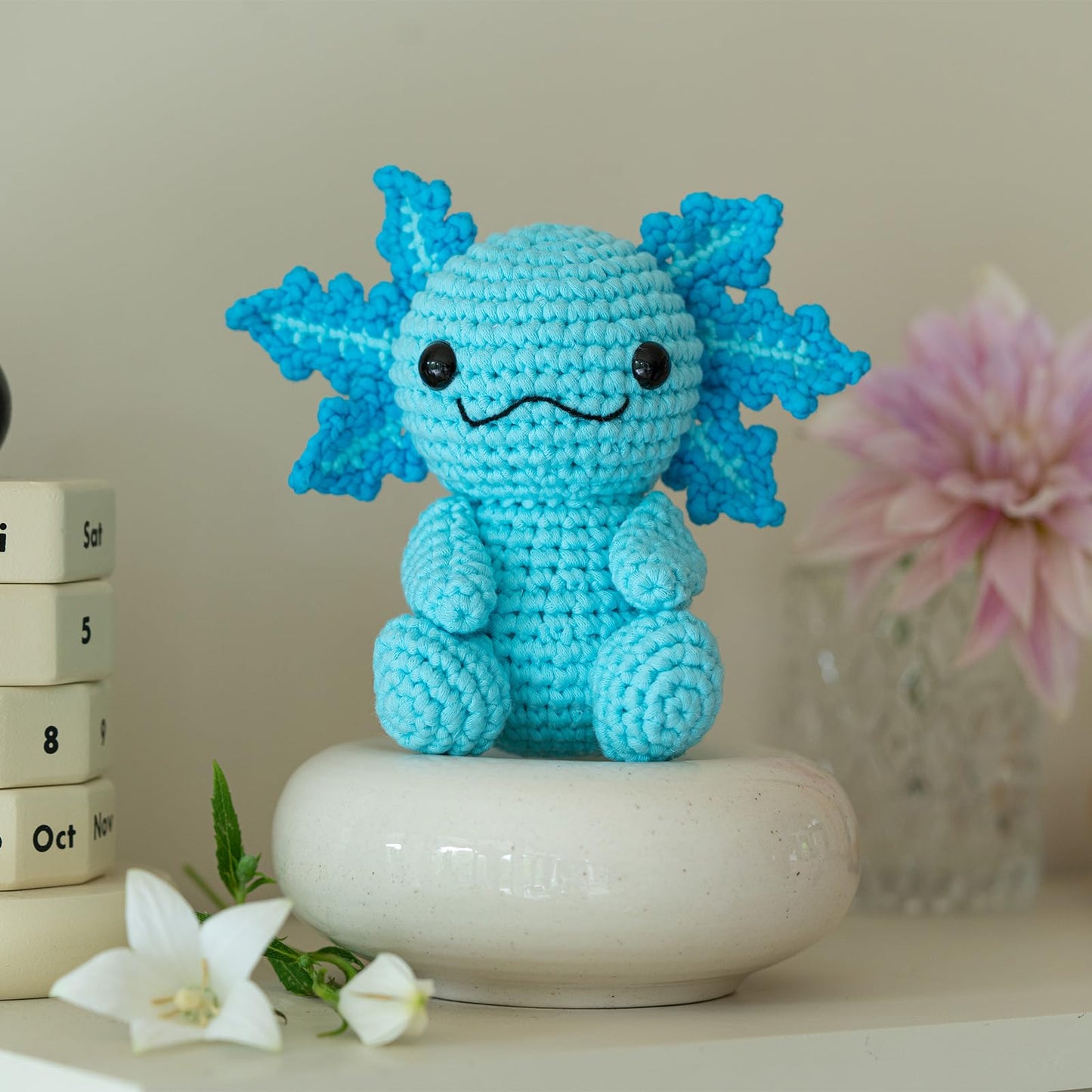 Crochet Kit for Beginners, Crochet Animal Kits, Amigurumi Crocheting Kit for Starters with Step-by-Step Video Tutorials, Beginner Crochet Kit for Adults (1Pack Blue Axolotl)