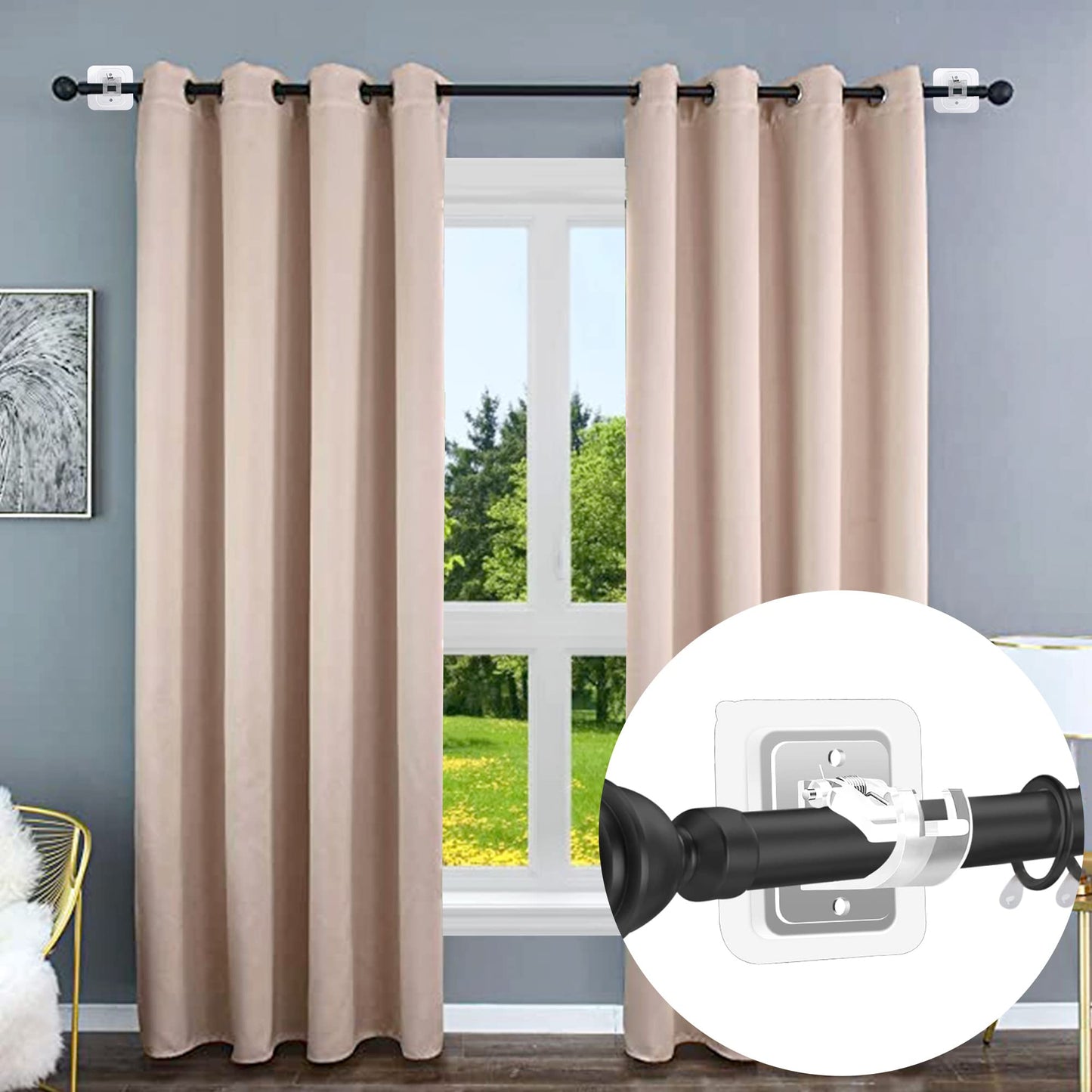 Codoule Self Adhesive No Drill Adjustable Curtain Rod Holder Hooks Brackets, Nail Free, No Drilling Hangers for Bathroom, Kitchen, Home, Bathroom and Hotel, Transparent, 8PCS