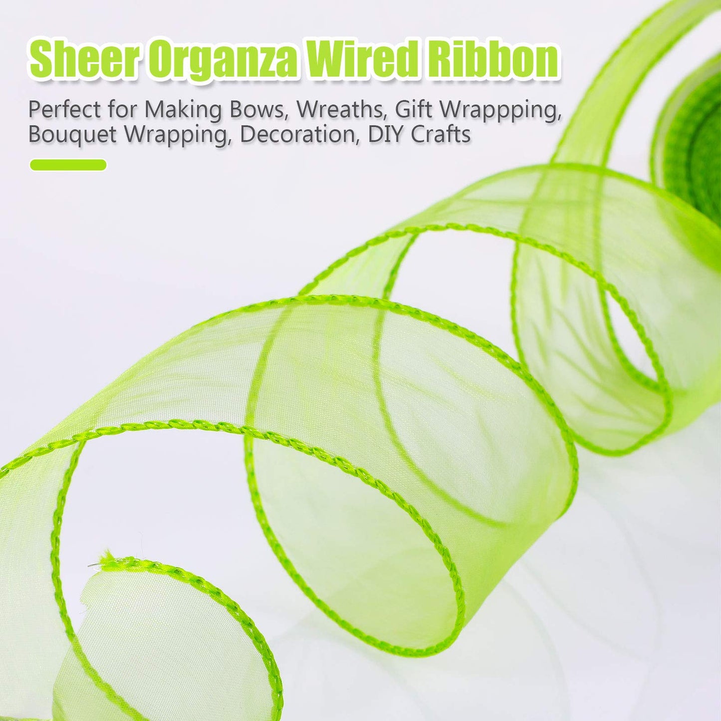 4 Rolls x 80 Yards Easter Sheer Organza Wired Ribbon, Chiffon Wired Ribbon for Wrapping Making Bows, Wreaths, Bouquet Wrapping, Decoration, DIY Crafts