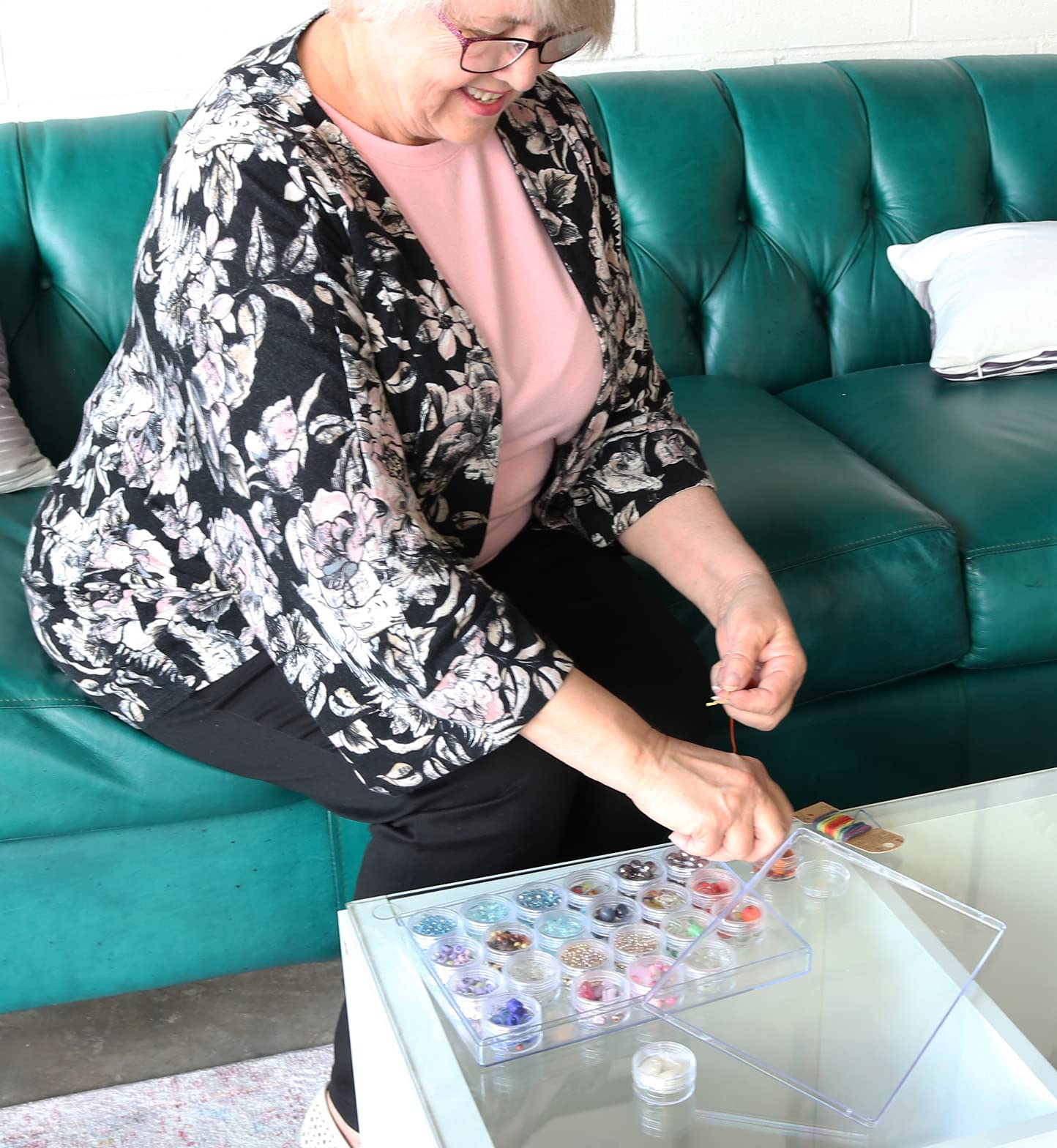 Everything Mary Large Plastic Bead Storage Organizer Box, 24 Jars - Container for Beads & Supplies - Organizers for Craft, Art, & Painting - Plastic Container Case For Organization