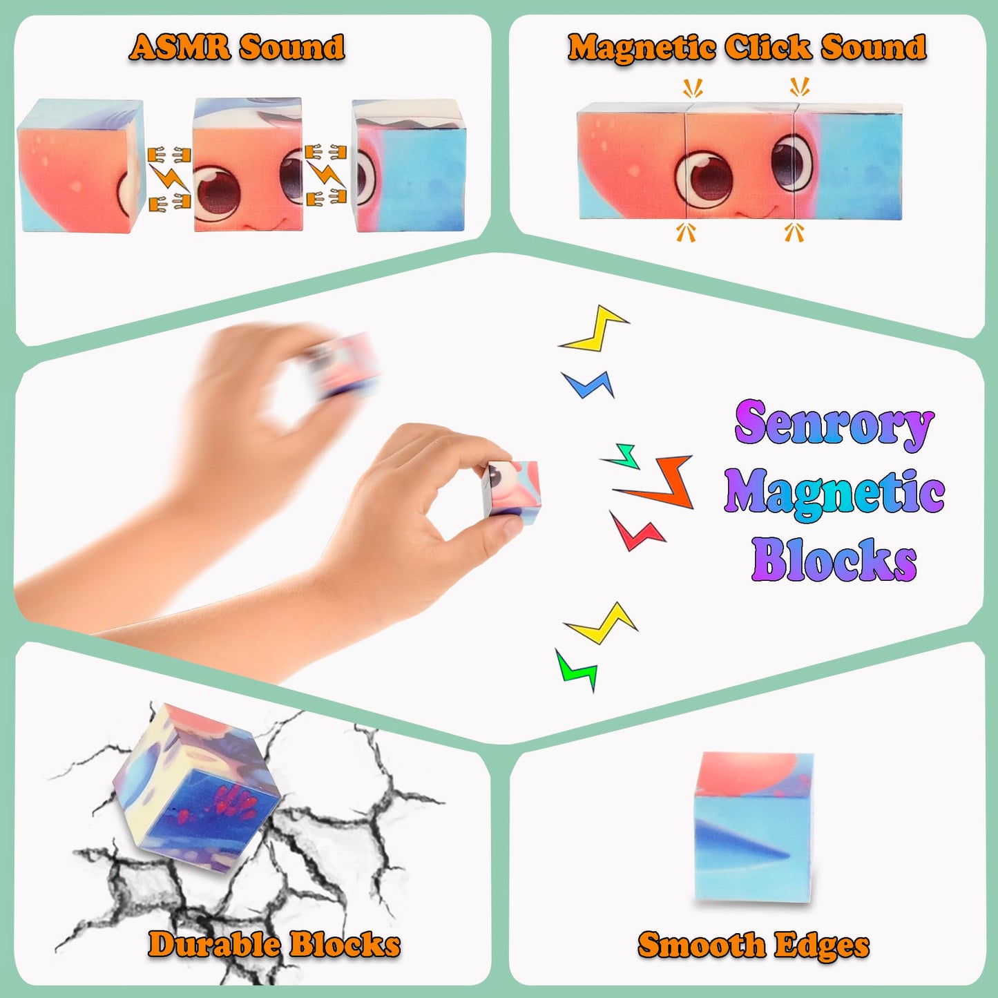 Magnetic Blocks Building Toy,Ritastar 25pcs Mine Stacking Magnet Build Cubes Cartoon Pattern World,STEM Sensory Construction Toys for Kids Gift,Educational Jigsaw Puzzle Set with 3D Sea Animal Designs