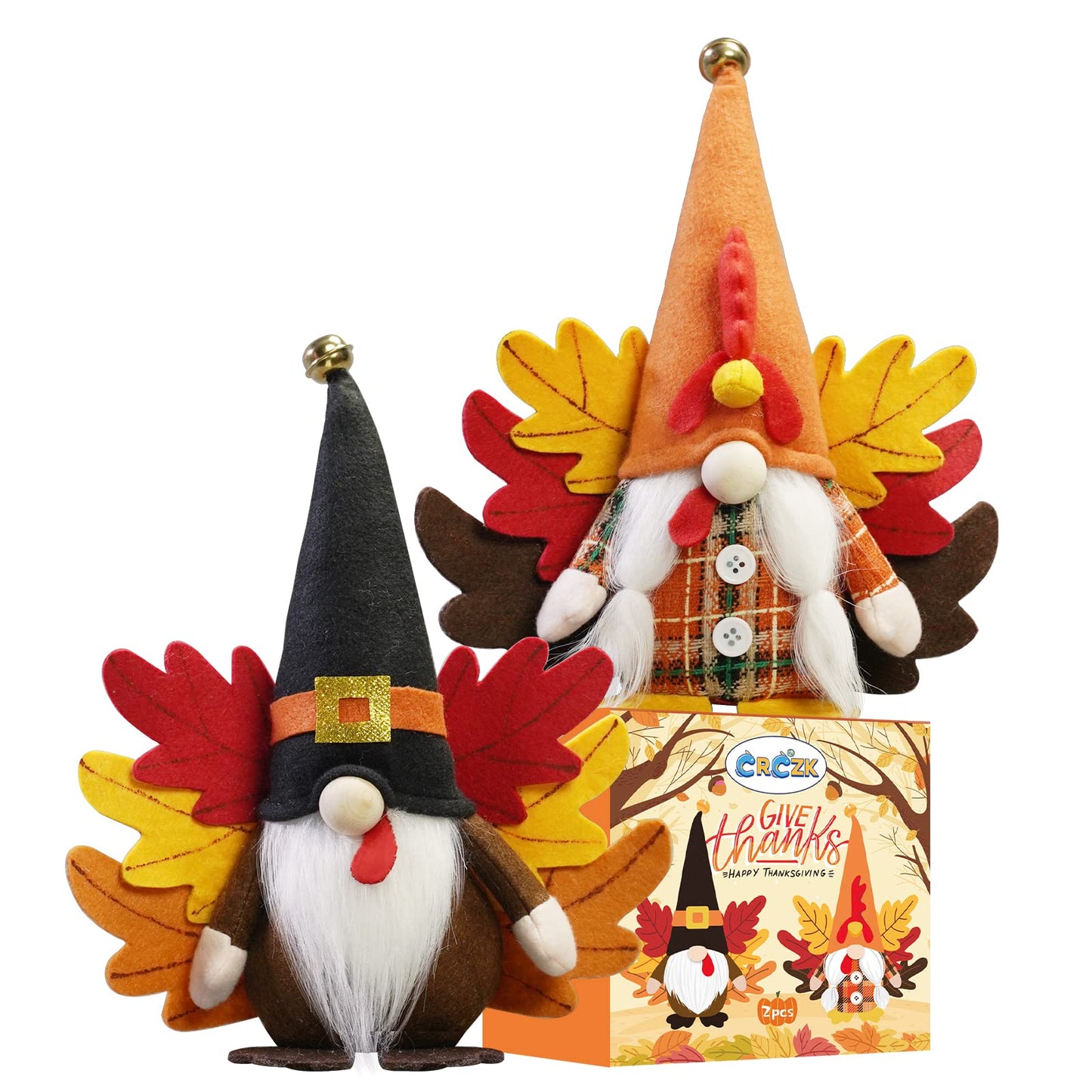 Turkey Fall Gnome, Thanksgiving Gnome Decorations, 2Pack Handmade Swedish Tomte Gnomes with Maple Leaves Wings Harvest Gnome Plush Scandinavian Figurine Nordic Gnomes Holiday Decor Gifts