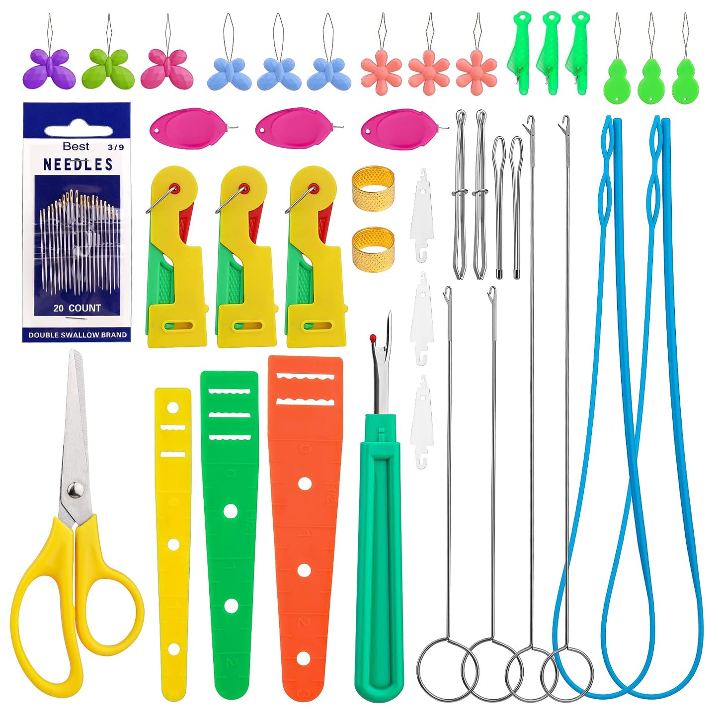 Fedmut 42 Pieces Needle Threaders Kit,Drawstring Threader Set,Threader Hand Machine Sewing for Sewing Crafting,Quilting, DIY Art,Universal Sewing Threaders Tool for Embroidery Needlework