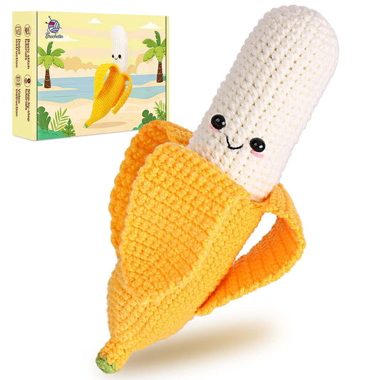 Crochetta Crochet Kit for Beginners, Crochet Starter Kit with Step-by-Step Video Tutorials, Crochet DIY Knitting Supplies for Adults Kids, Crochet Kit Banana(40%+ Yarn)