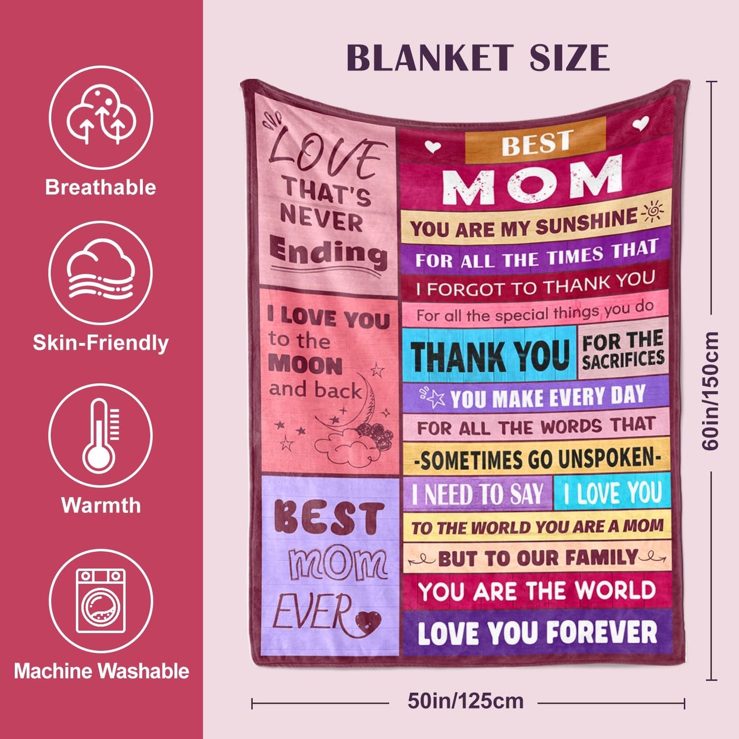 Sruemiul Mothers Day Blanket Gifts for Mom from Daughter & Son - Best Mom Ever Gifts - Presents for Moms - Mothers Day Birthday Gift Ideas for Moms - Gift for Mother - to My Mom's Blanket 50"x60"