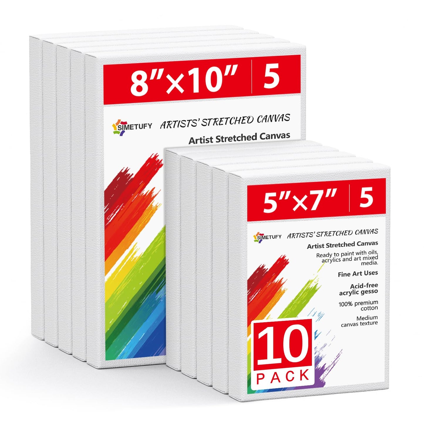10Pcs Stretched Canvas 5x7, 8x10 (5 of Each) Primed 100% Cotton Art Canvases for Painting for Acrylic Pouring, Oil Paint