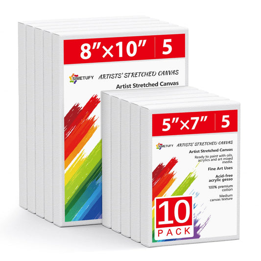 10Pcs Stretched Canvas 5x7, 8x10 (5 of Each) Primed 100% Cotton Art Canvases for Painting for Acrylic Pouring, Oil Paint