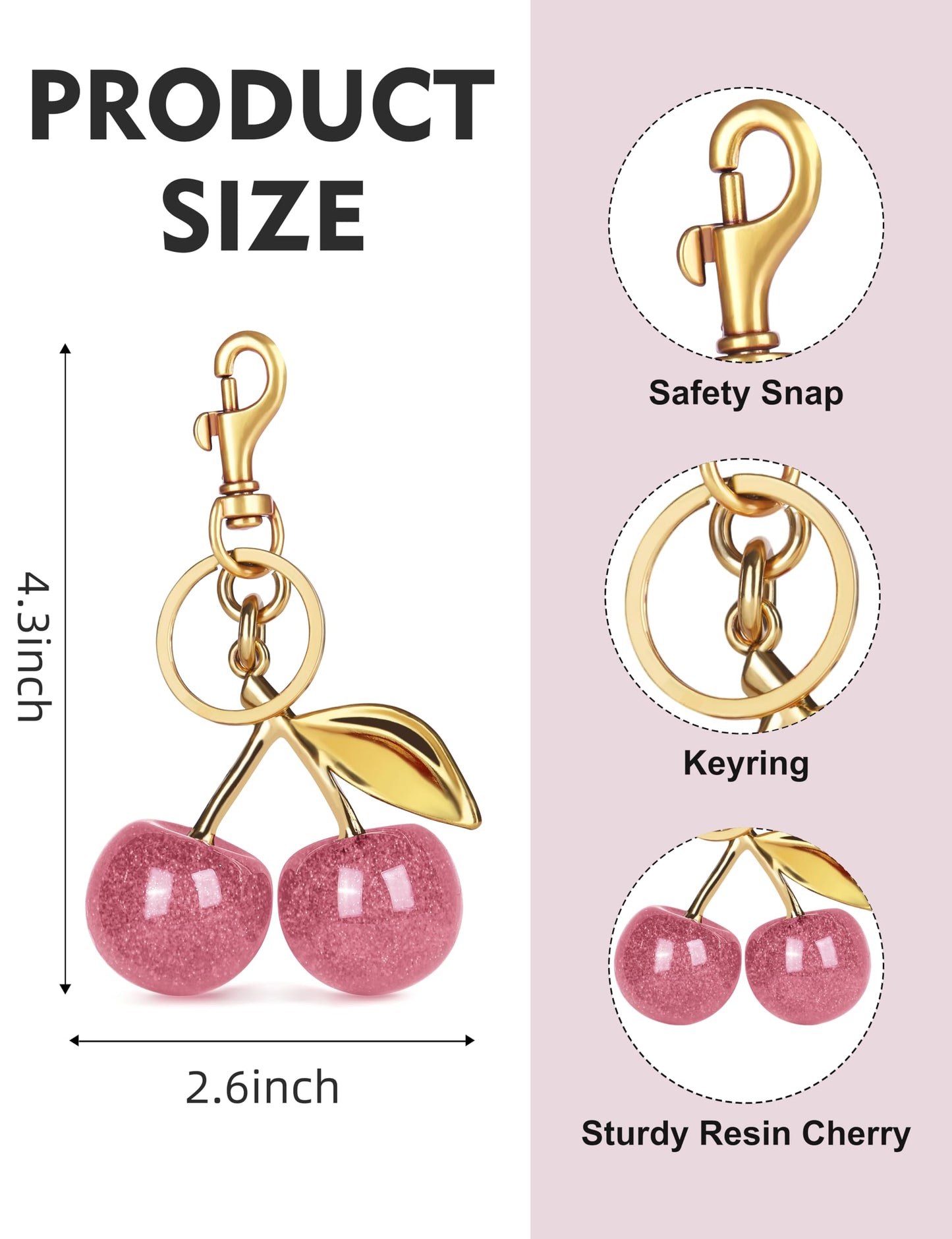 OVRUNS Cherry Bag Charm Cute Cherry Accessories Sparkling Purse Keychian Charms for Women