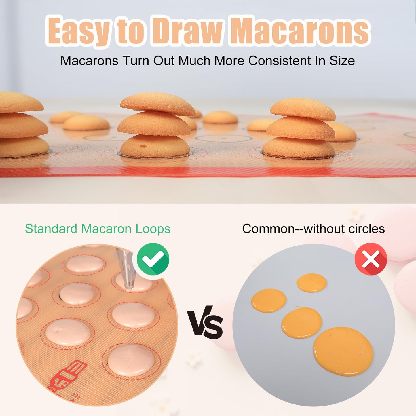 Silicone Baking Mat Macaron - Set of 3 (2 Half Sheet Liners and 1 Quarter Sheet), Non Stick Silicon Cookie Oven Liner For Macaroons, Bake Pans, Pizza, Toaster, Cake and Bread Making (Red,Blue,Gray)