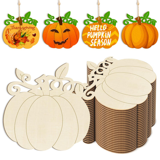 Wooden Pumpkins Ornaments to Paint Halloween Thanksgiving Decoration Cutouts Unfinished 24PCS 3.5 inches, DIY Blank Unfinished Pumpkin Wood Discs Ornament for Home Harvest Crafts Hanging Autumn