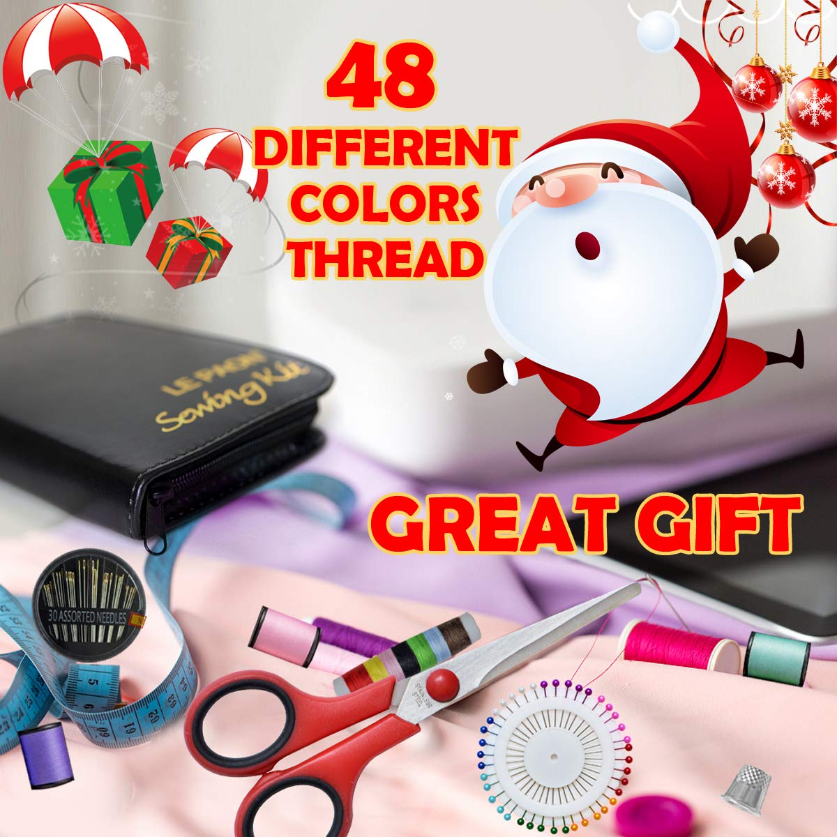 Sewing Kit for Traveler, Adults, Beginner, Emergency, DIY Sewing Supplies Organizer Filled with Scissors, Thimble, Thread, Elastic,Sewing Needles, storage,Tape Measure etc (Black, X) Great gift