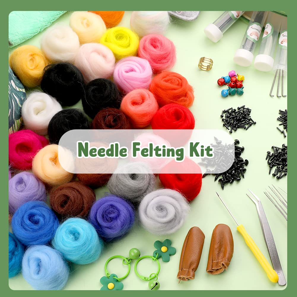 304 Pcs Needle Felting Kit, Wool Roving 50 Colors Set, Needle Felting Starter Kit, Needle Felting Tools Kit with 2 Exquisite Storage Bags, Felt Tools for Felted Animal Needle Felting Supplies