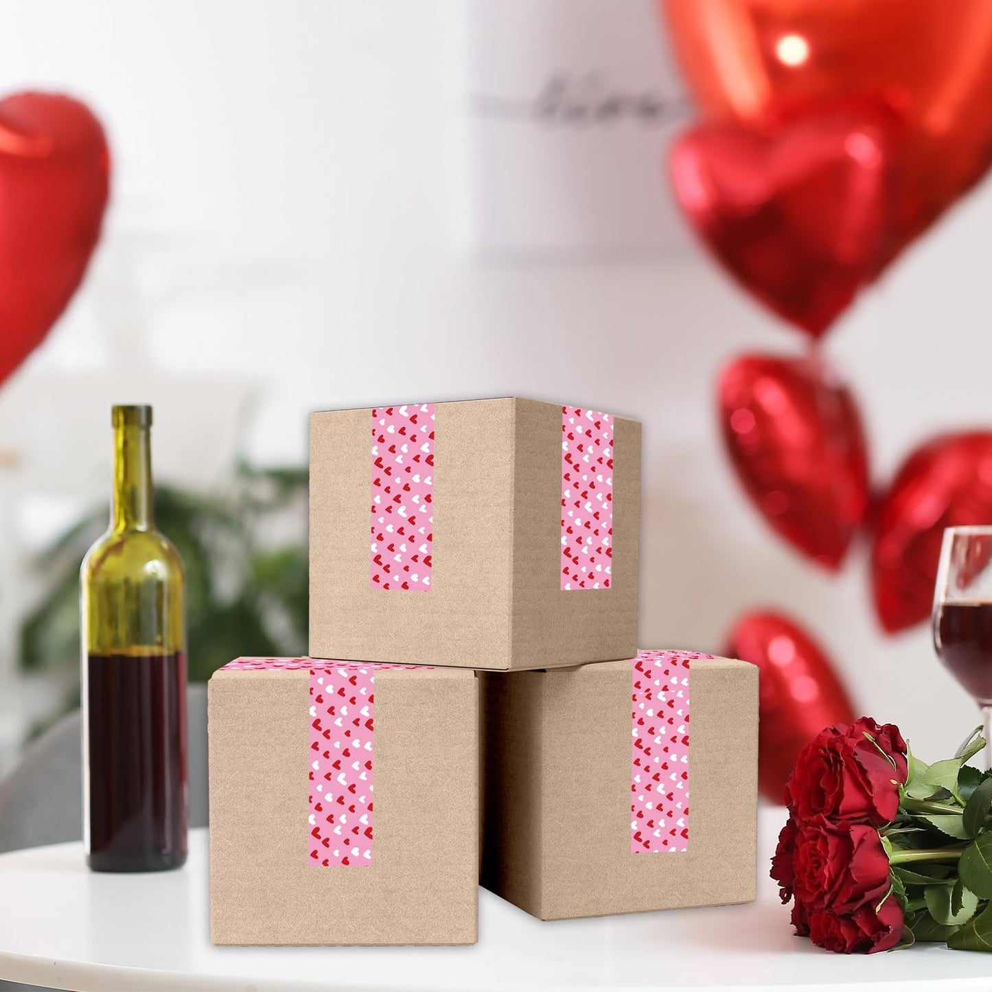 Valentine's Day Packing Tape 100 Yard Pink Red Love Heart Sticky Wrapping Tape Waterproof Shipping Tape for DIY Crafts Small Business Sealing Boxes Mail Boxes Supplies