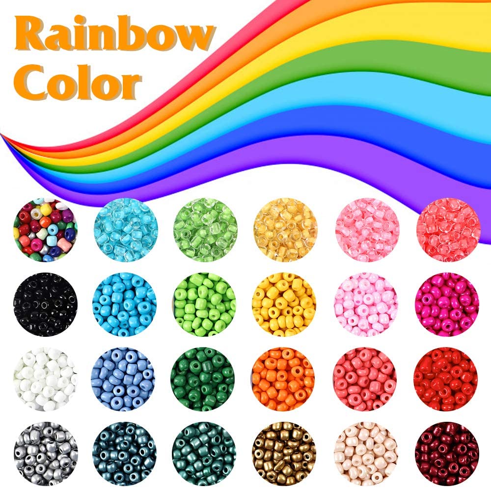 UOONY 8800pcs Beads Kit, Including 7200pcs 4mm Glass Seed Beads and 1600pcs Letter Beads for Bracelet Jewelry Making and Crafts with 20m Crystal String and 30m Elastic String