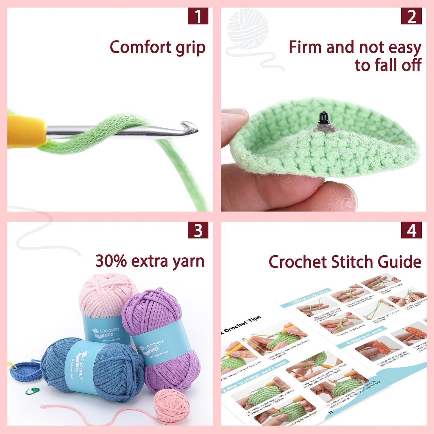 Crochet Kit for Beginners Adults - Cow Starters Crocheting Animal Kits for Kids, DIY Craft Birthday Gift with Crochet Yarns, Hook, Step-by-Step Video, Instruction and Crochet Accessories