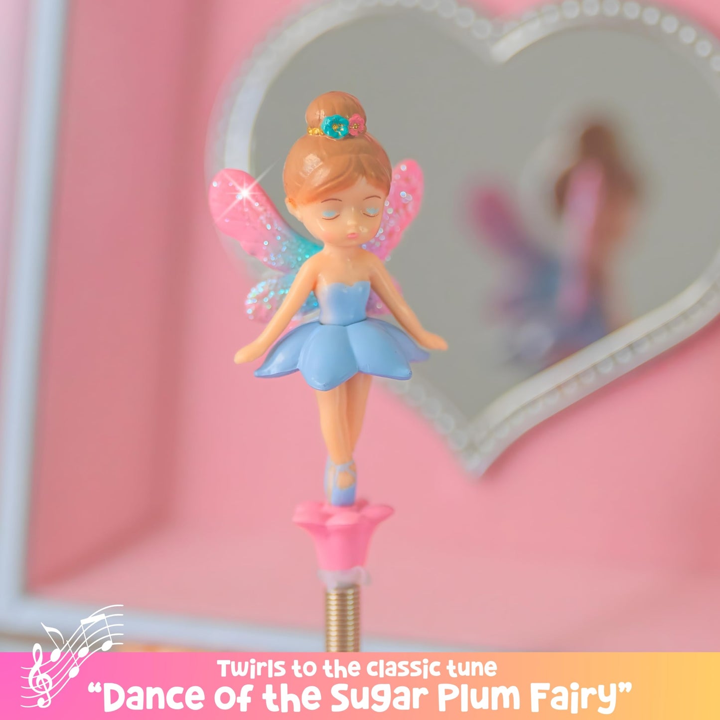 Giggle & Honey Musical Fairy Jewelry Box for Girls - Kids Music Box with Spinning Fairy and Mirror, Princess Birthday Gifts for Little Girls, Childrens Jewelry Boxes for Ages 3-10 - 6 x 4.7 x 3.5 in