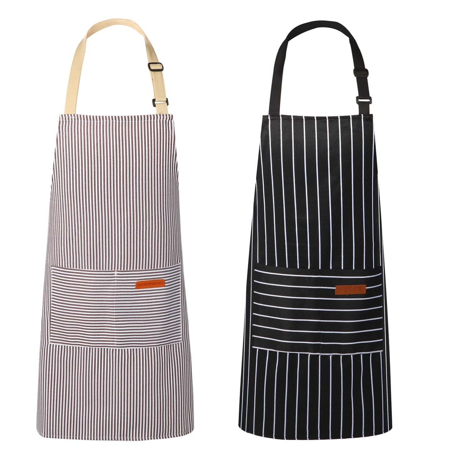 2 Pack Kitchen Aprons, Apron for Cooking with 2 Pockets, Unisex Adjustable Neck Strap Chef Aprons for Men Women (BLACK & BROWN)