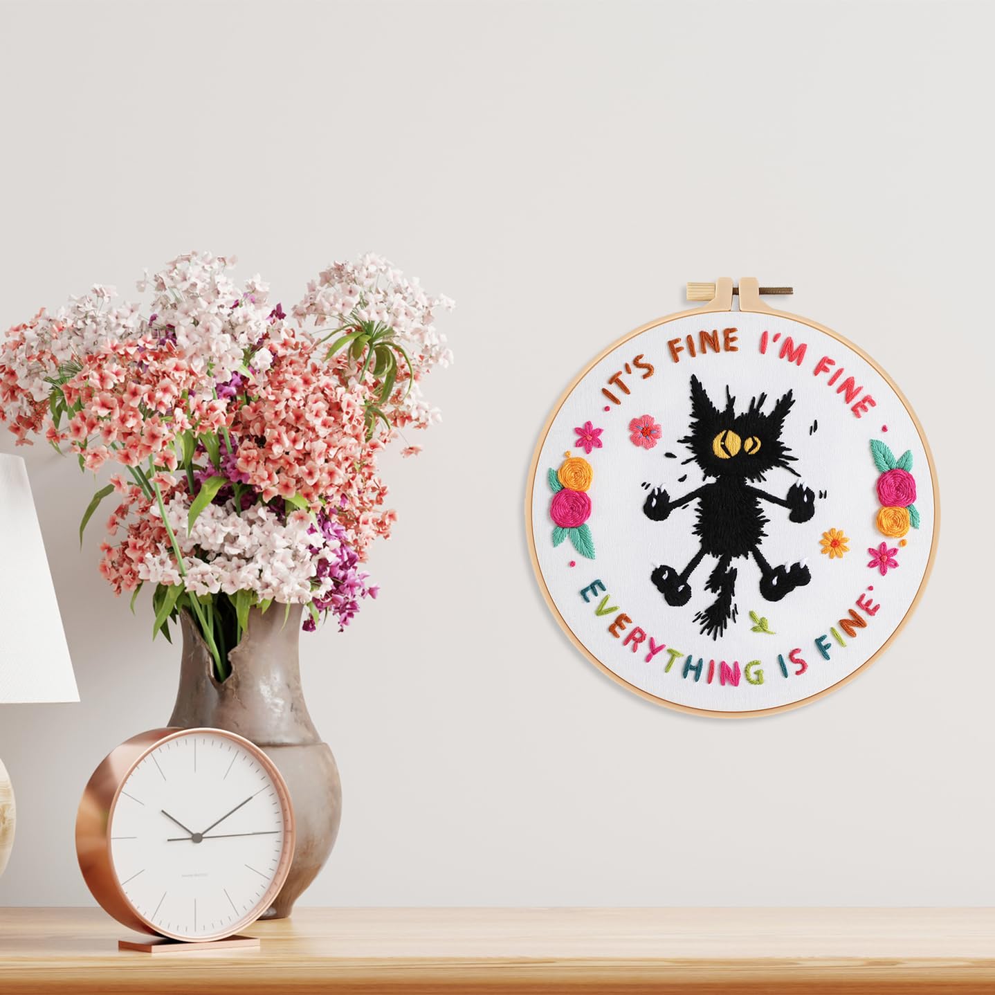 Louise Maelys Cute Cat Embroidery Kits for Beginners,Adults Starter Cross Stitch Kit with Funny Animal Pattern,DIY Needlepoint Everything is Fine