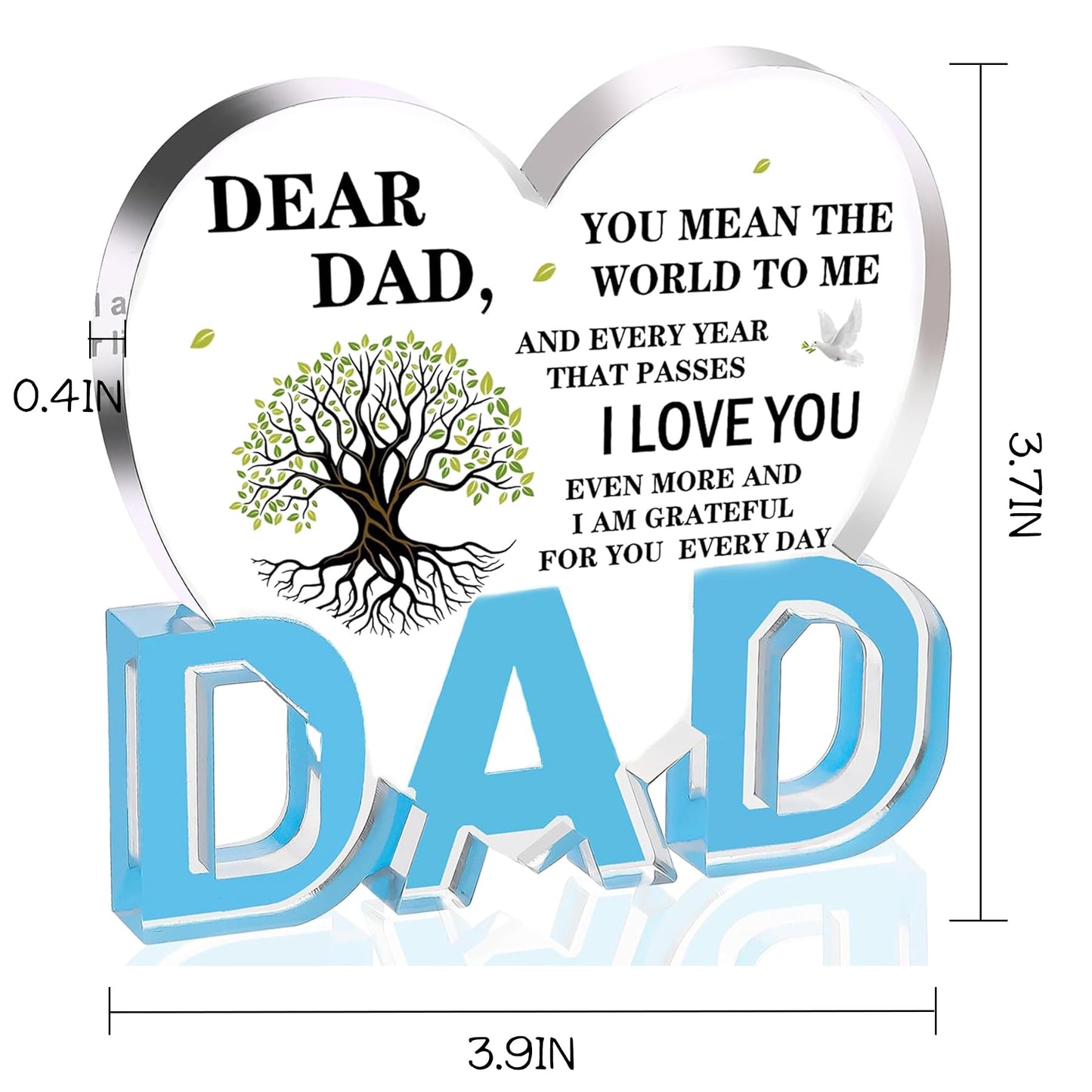 Fathers Day Dad Gifts, Dad Birthday Gifts - Acrylic Heart Plaque 3.9×3.7inch, Father's Day Present for Dad from Daughter Son Wife, Memorial Gift for Dad, Thank You Stuff for Father