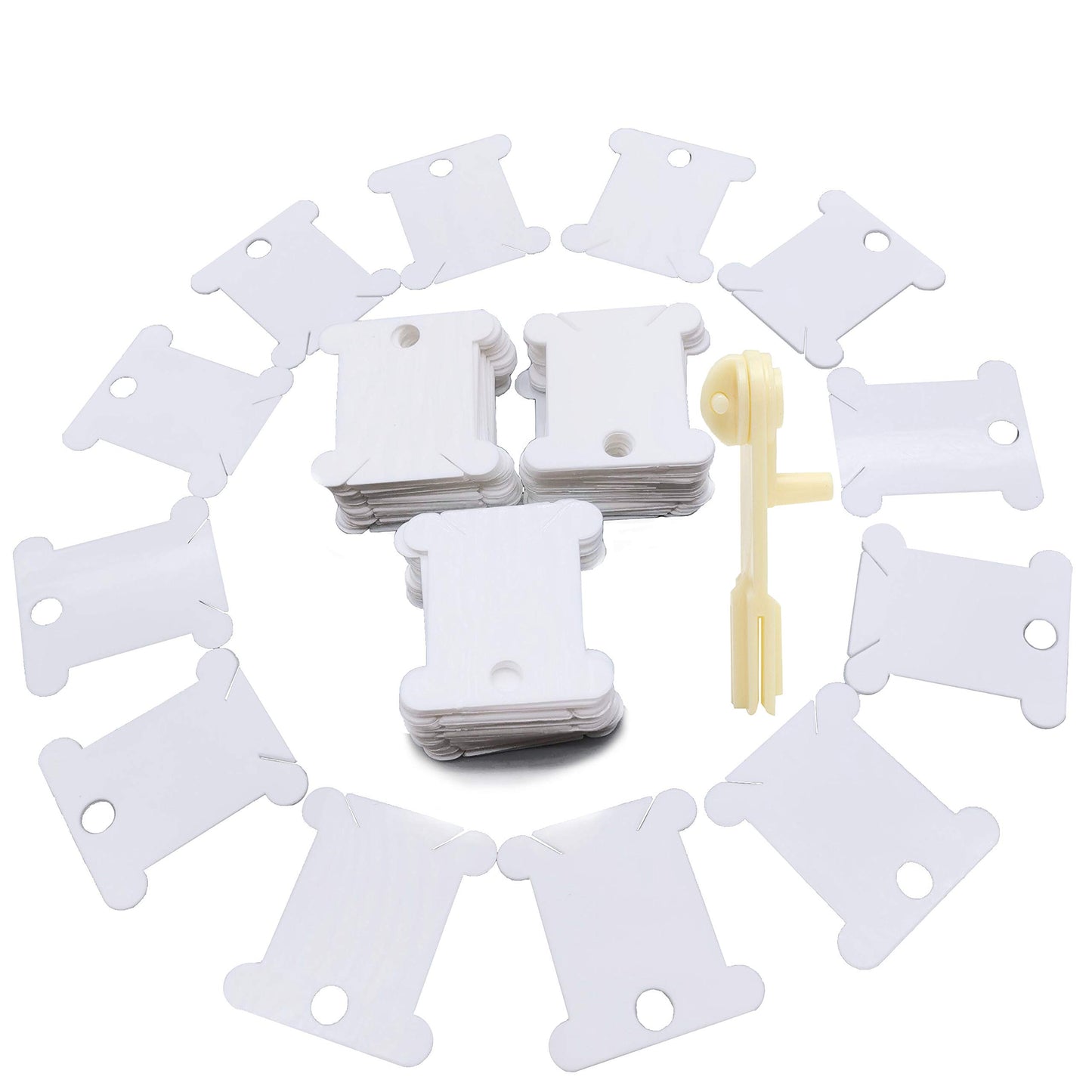 300 Pieces Plastic Floss Bobbins with 1 Bobbin White Winders for Cross Stitch Cotton Thread Craft DIY Sewing Storage, Thread Organizer Holder Set Embroidery Thread Cards Cross Stitch Bobbin 300 + 1