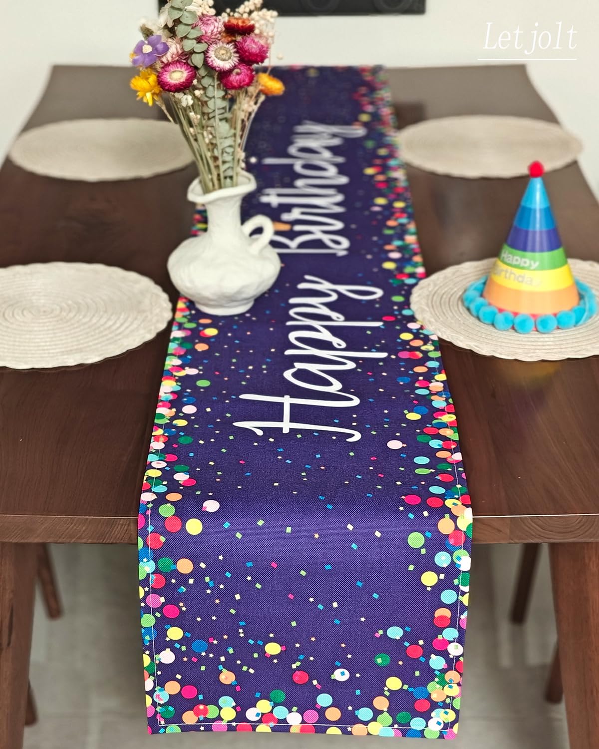Letjolt Happy Birthday Table Runner Purple Table Runner Celebrate Birthday Party Table Runner 72 Inches, Purple