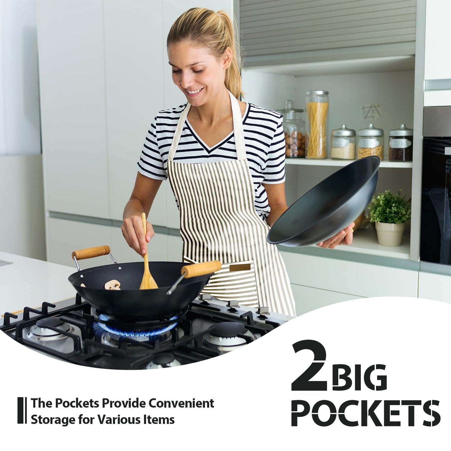 2 Pack Kitchen Aprons, Apron for Cooking with 2 Pockets, Unisex Adjustable Neck Strap Chef Aprons for Men Women (BLACK & BROWN)