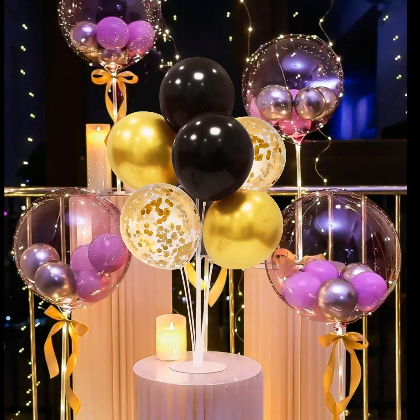 ZJDHPTY Black Gold Party Decorations Balloon Stand Centerpiece Table Decorations for Birthday Graduation Wedding Retirement Anniversary Father's Day Halloween New Years 2025 (Black gold set4)