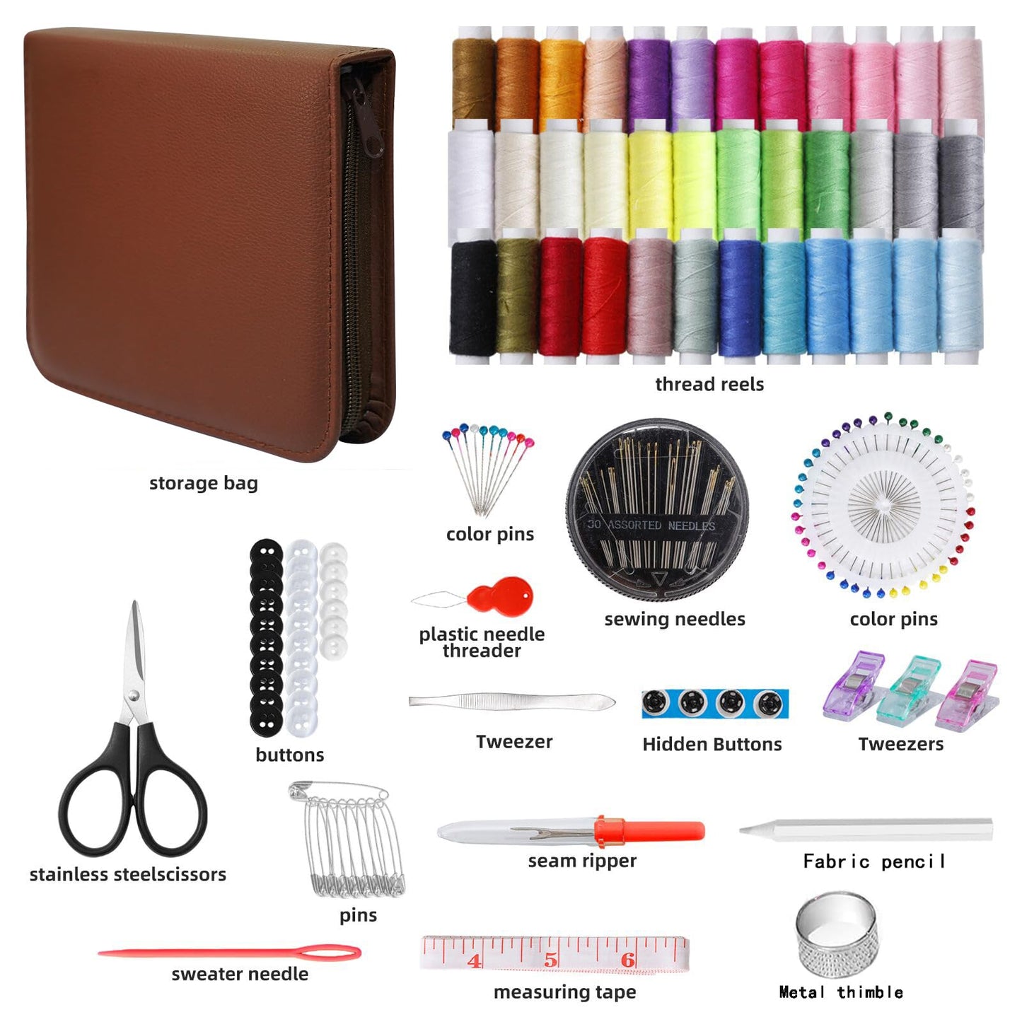 JUNING Sewing Kit with Case 168pcs Portable Sewing Accessories and Supplies for Home Traveler, Adults, Beginner, Emergency, Kids Contains Thread, Scissors, Needles, Measuring Tape
