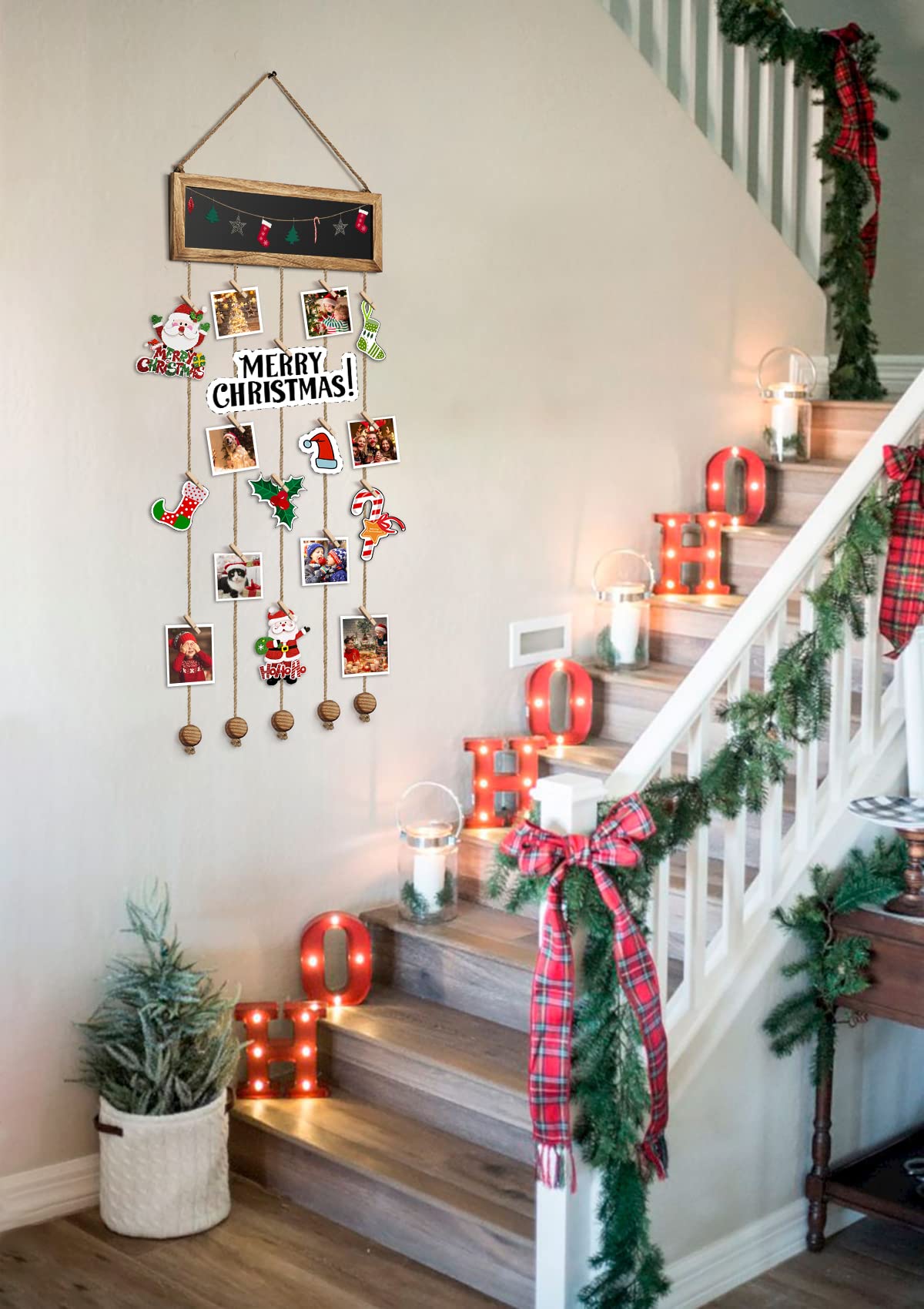 Bikoney Picture Frames Collage Photo Hanging Display Picture Board Wood Rustic Frames for Wall Decor and Dorm Room Decor with Blackboard and 30 Clips Carbonized Black