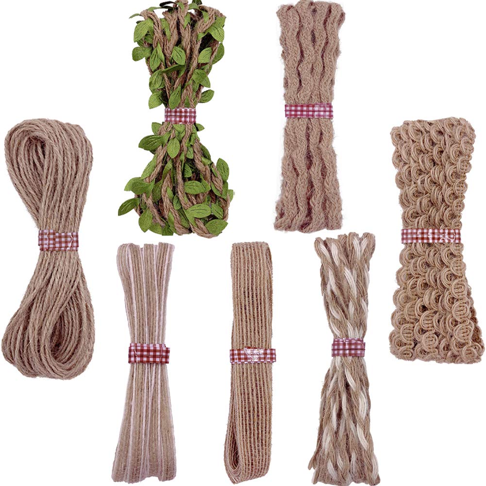 7 Rolls Jute Ribbons Burlap Ribbon Natural Jute Rope Decorative Jute Twisted String for Gift Wrapping Crafts Party Home Decoration (23.9 Yards)