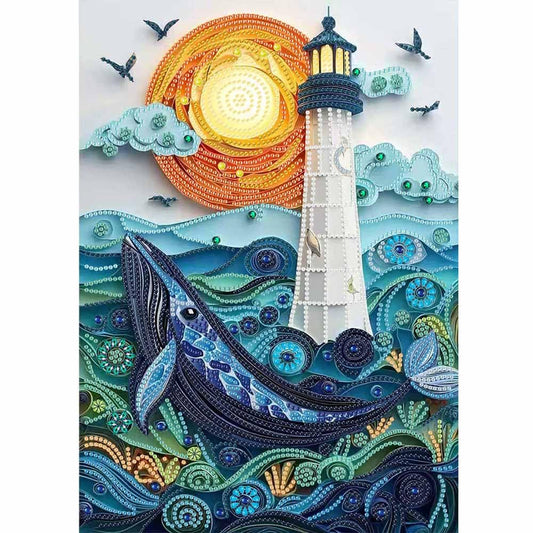 ZQEATRY Moon Lighthouse Special Shape Diamond Art Kits for Adults Beginners,DIY Sea Dolphin Crystal Rhinestones Diamond Painting Kit for Adults,5D Diamond Art Painting for Home Wall Decor 12 X 16inch