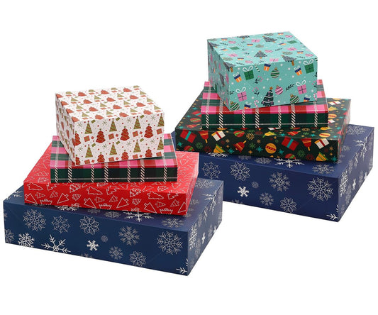 NUJOVI 13 Piece Christmas Gift Boxes with Lids - Beautiful Assorted Boxes for Wrapping Gifts with 4 inch Deep Robe Boxes and 8x8x4 Gift Box - Gift Boxes for Presents, Shirt, Robe, Lingerie, etc